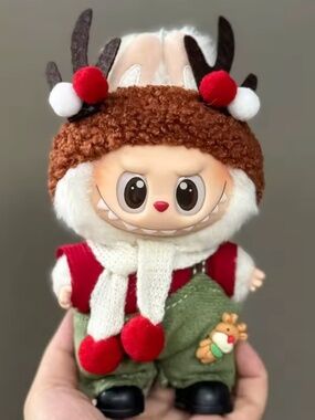 Labubu Christmas Clothes 4pc. Set - Reindeer Headband, Scarf, Overalls